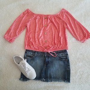 No Boundaries 3/4 Sleeve Coral Semi Sheer Top L